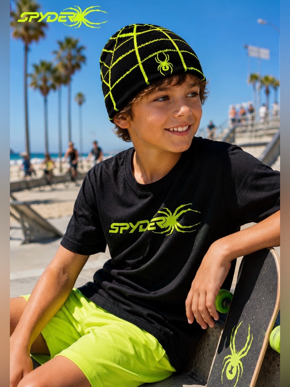 SPYDER Web Neon Green & Black Beanie Hat